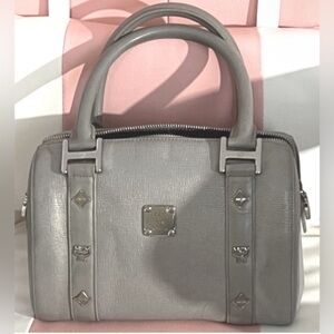MCM Silver Gray Satchel Handbag Small Boston Speedy Bag Leather Purses & Bag
